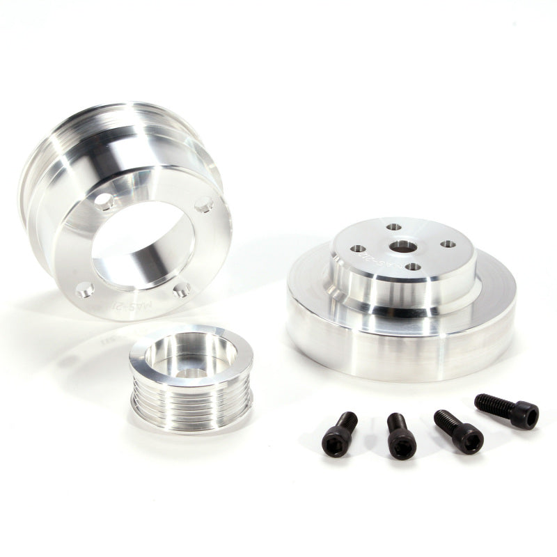 BBK 86-93 Mustang 5.0 Underdrive Pulley Kit - Lightweight CNC Billet Aluminum (3pc) — Photo - Unmounted